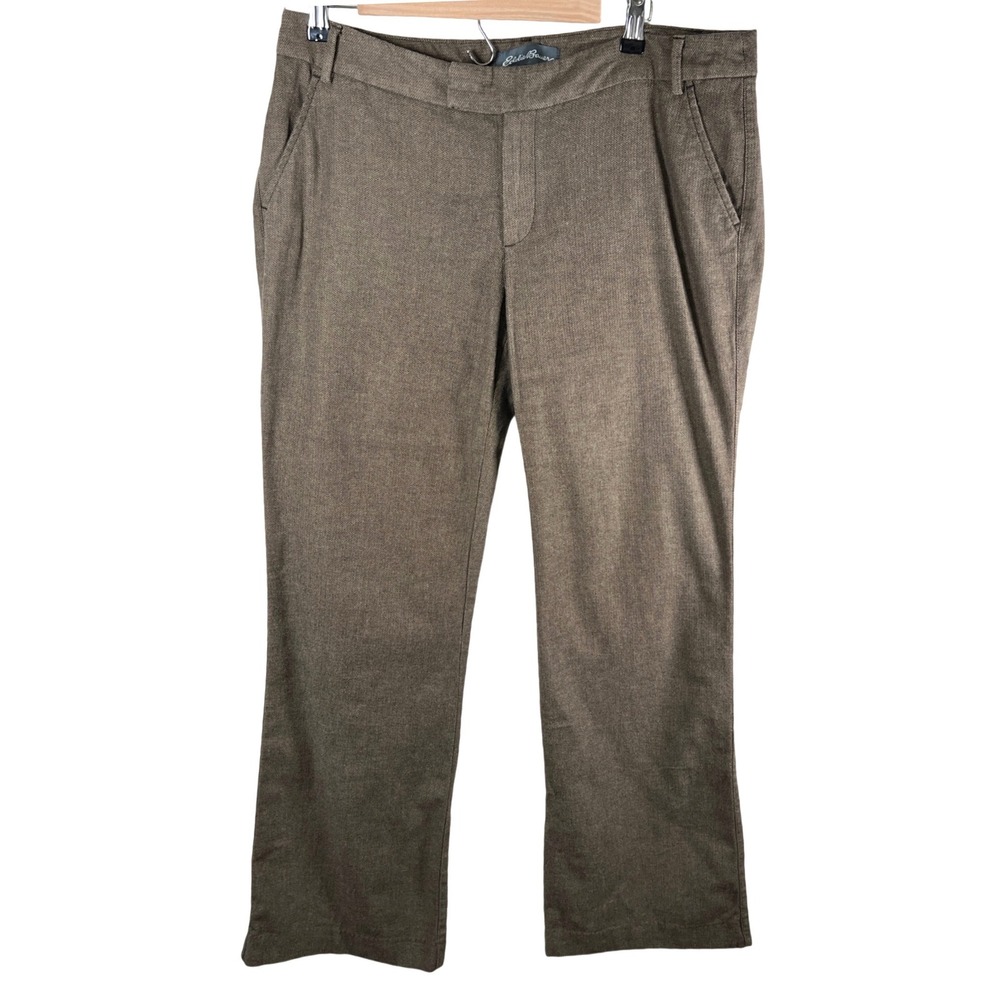 Vtg Eddie Bauer Y2K Womens Brown Herringbone Cotton Casual Dress‎ Pants Size 12